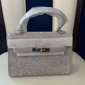 Gray sparkle Kelly handbag with crossbody strap